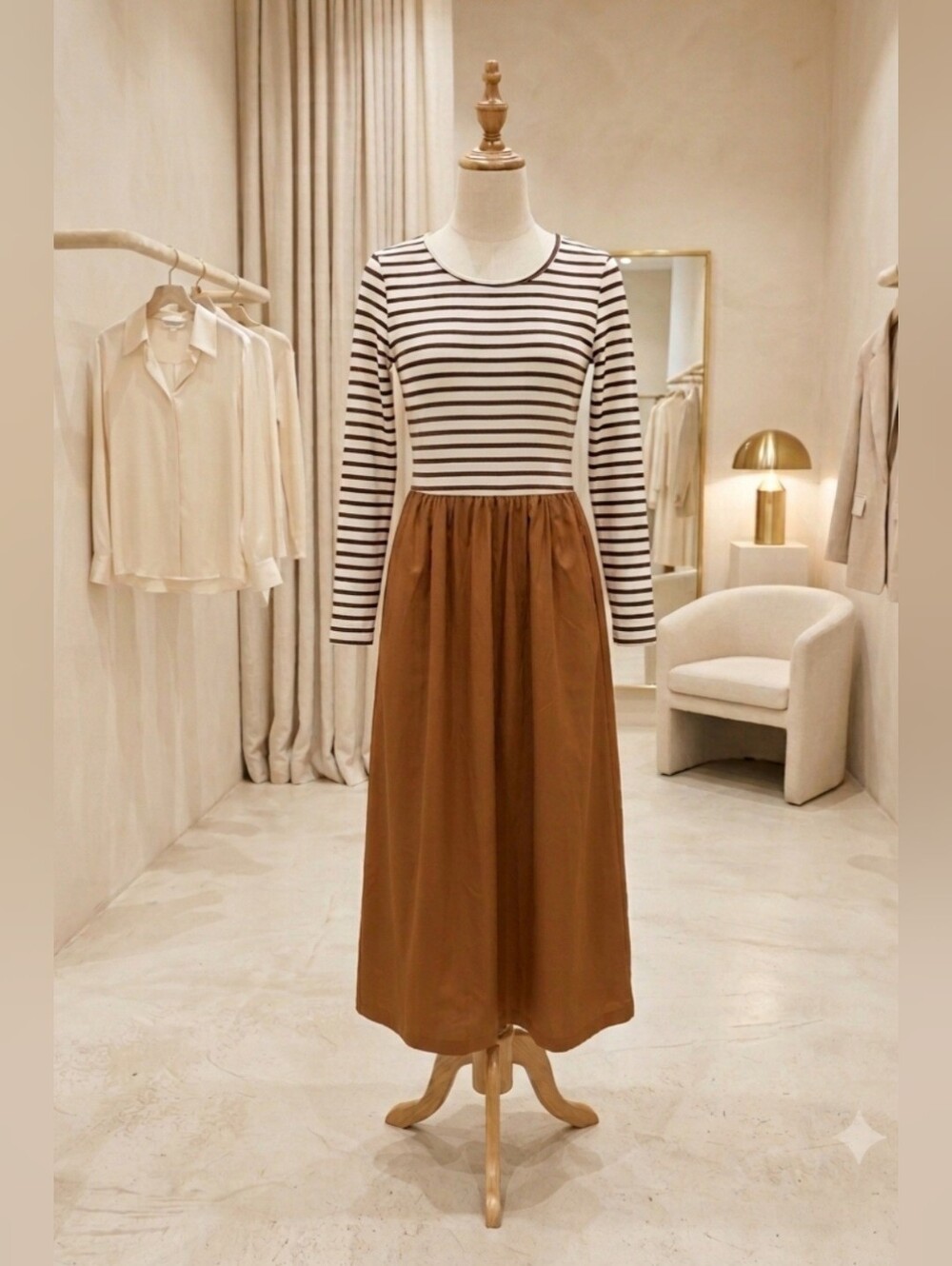 Aapparella Fall Striped Knit Top Maxi Dress  Large